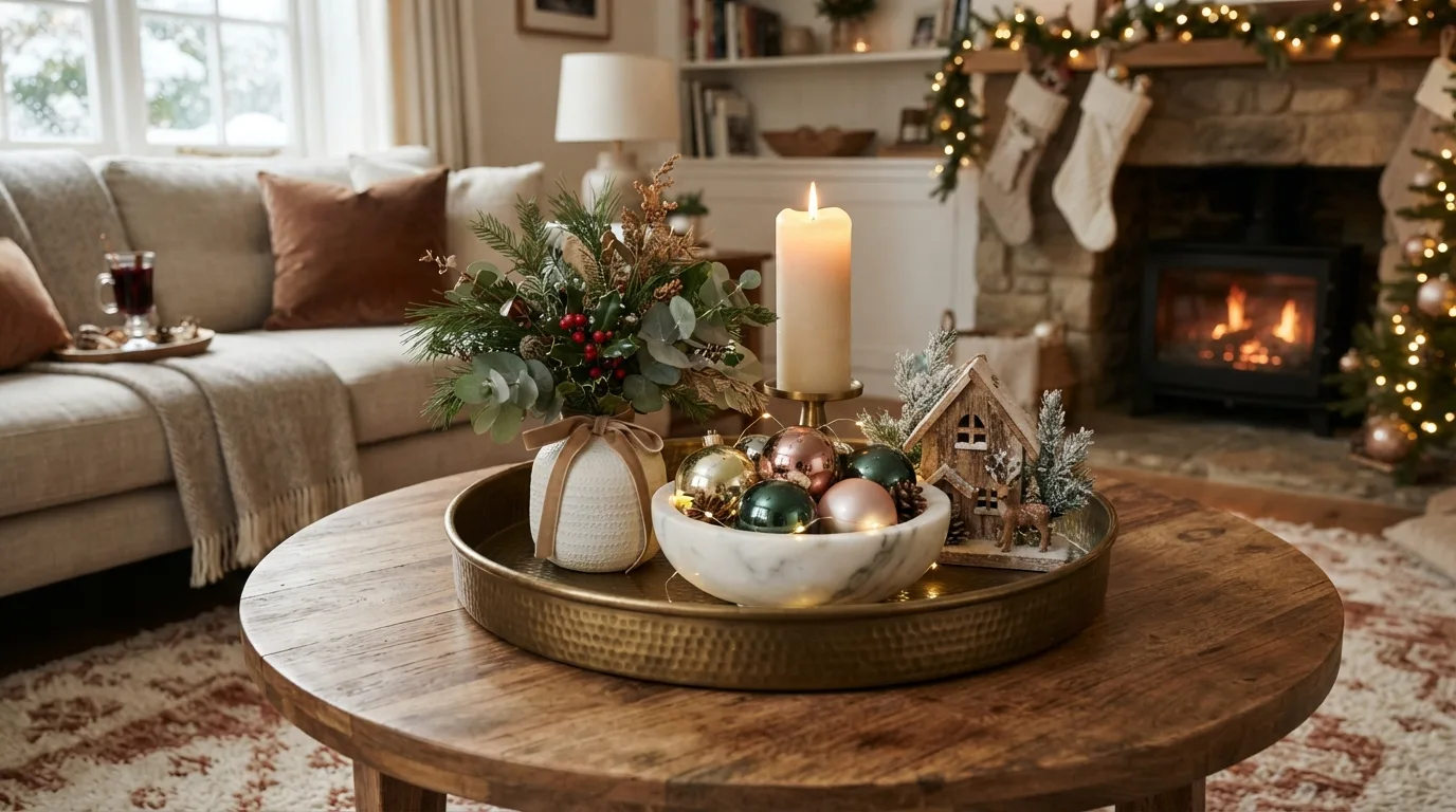 Christmas Coffee Table With a Decorative Tray — 14 Cozy Christmas Coffee Table Decor Ideas You'll Love — image 05
