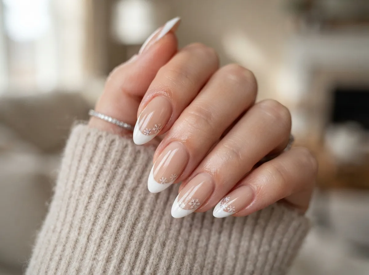French Tips With Snowflake Accents — 16 Cozy Snowflake Nail Ideas for the Perfect Winter Vibe — image 05