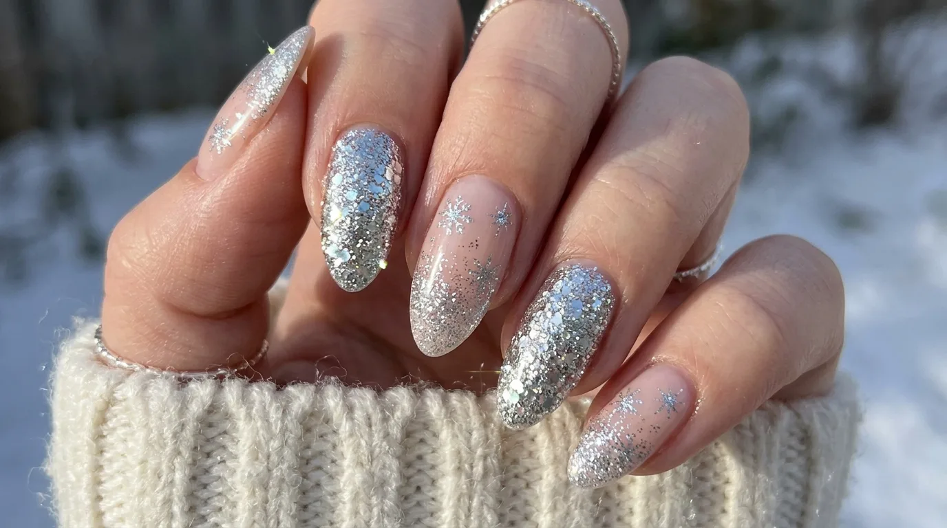 Glittery Silver Winter Nails — 16 Best Winter Nail Ideas to Celebrate the Season in Style — image 05