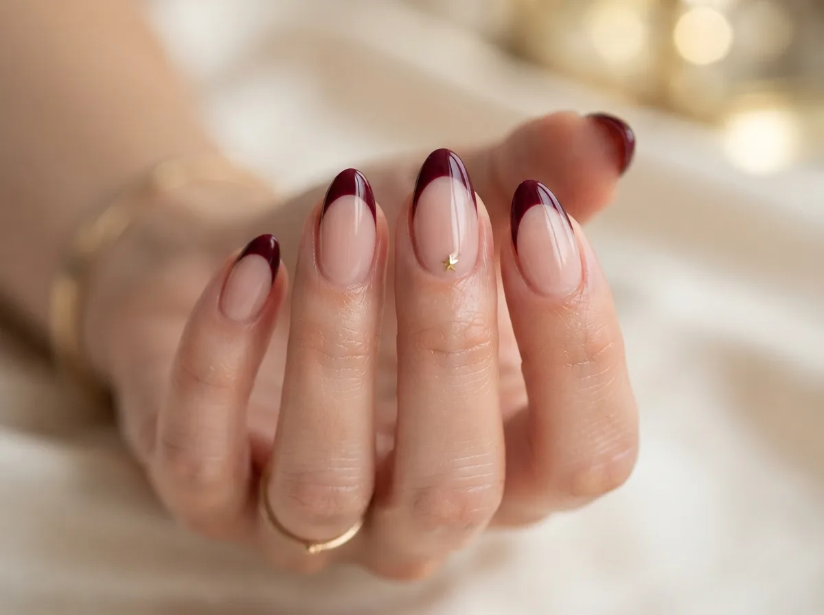 Burgundy French Christmas Nails — 16 French Christmas Nail Ideas for Effortless Elegance — image 06
