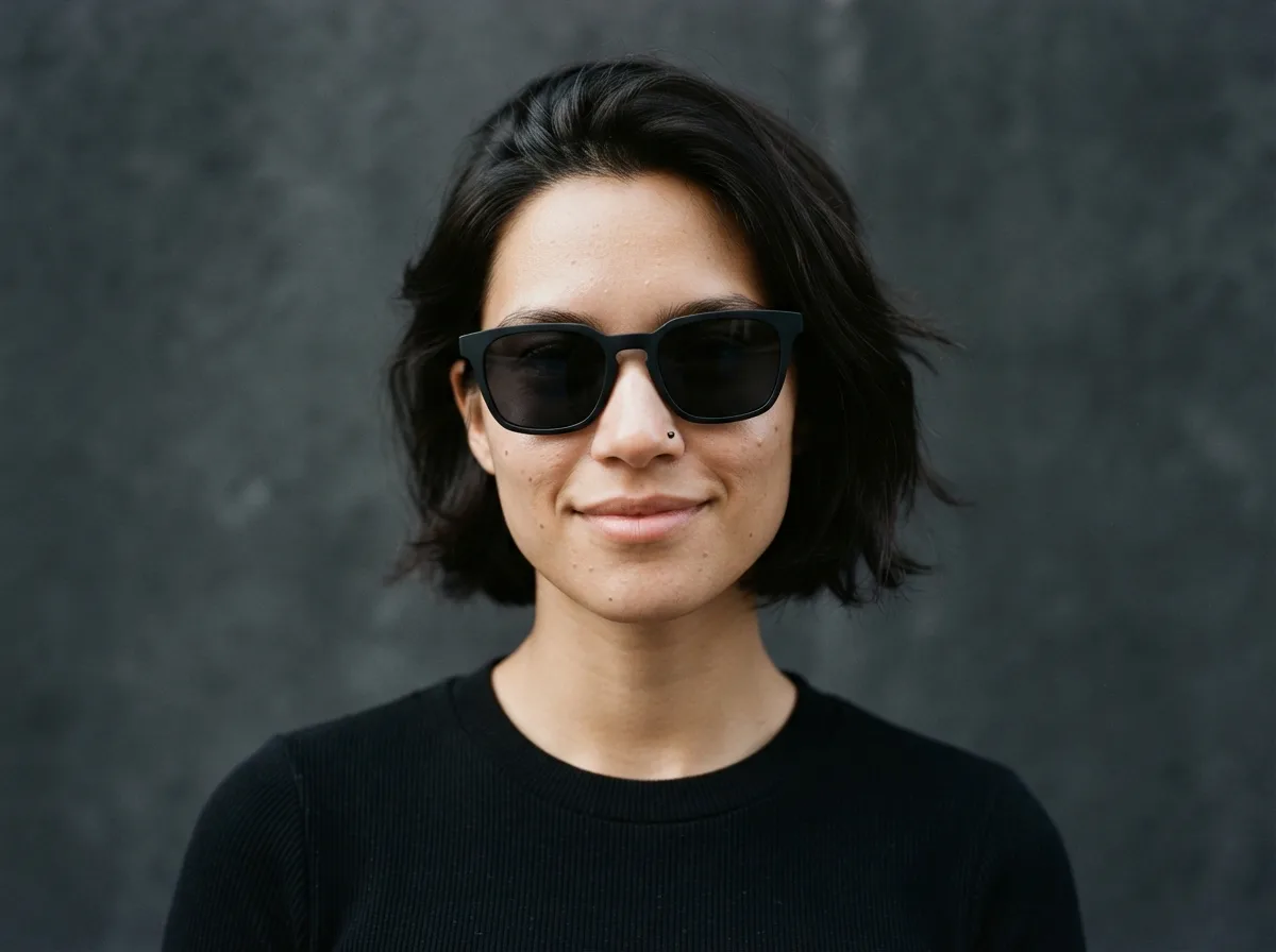 Coordinate Black Frames With Black or Dark Jewelry Accents — 15 Tips for Pairing Piercing Jewelry With Your Sunglasses Style — image 07