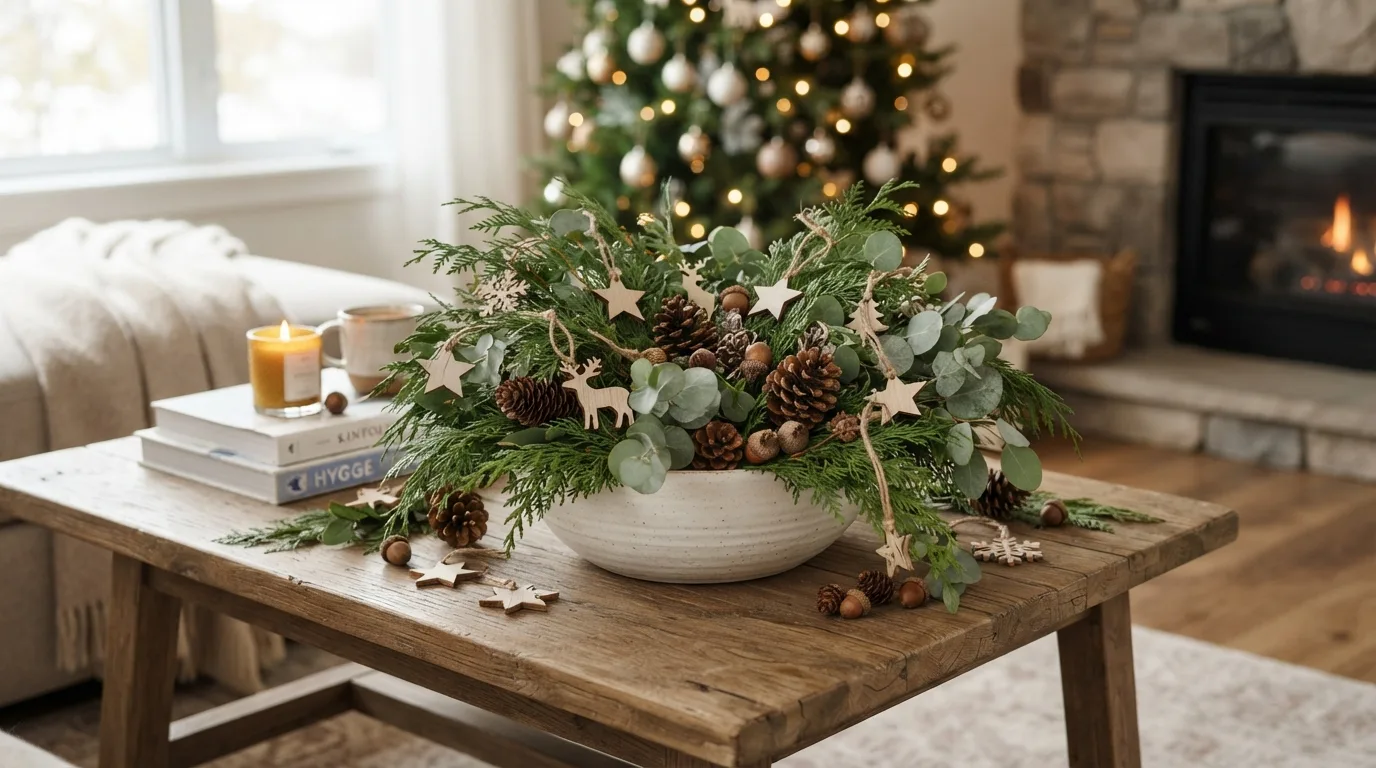 Natural Greenery and Pinecones — 14 Cozy Christmas Coffee Table Decor Ideas You'll Love — image 07
