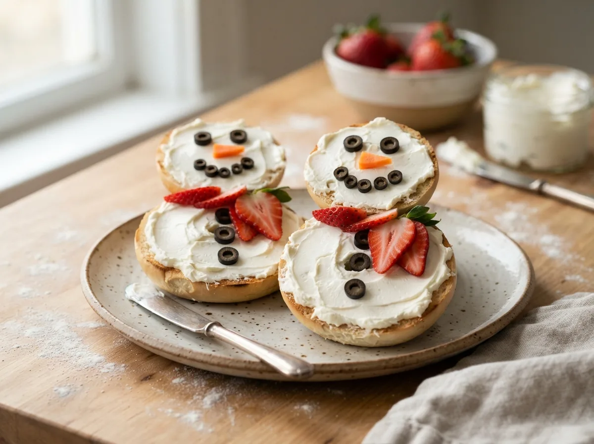 Snowman Bagels — 14 Creative Christmas Breakfast Ideas Your Kids Will Love — image 07