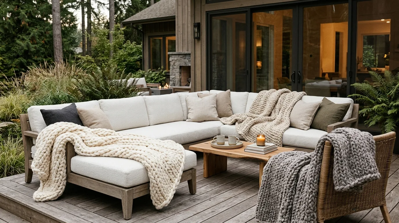 Use Chunky Knit Blankets for a Soft Look — 17 Cozy Front Porch Ideas for Relaxing Winter Evenings — image 07