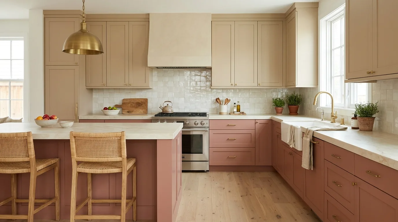Two-Tone Pink and Beige Kitchen — 14 Stunning Pink Kitchen Design Ideas for a Warm and Stylish Home — image 07