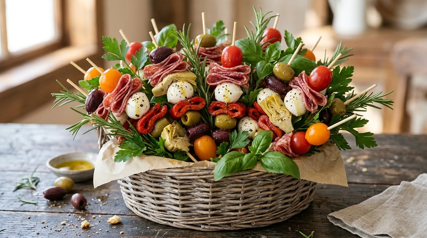 Italian-Inspired Antipasto Bouquet — 18 Charcuterie Bouquet Ideas for Cozy Winter Gatherings — image 08