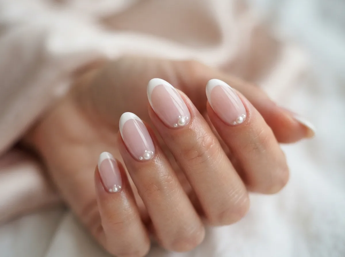 Pearl-Accented French Christmas Nails — 16 French Christmas Nail Ideas for Effortless Elegance — image 09