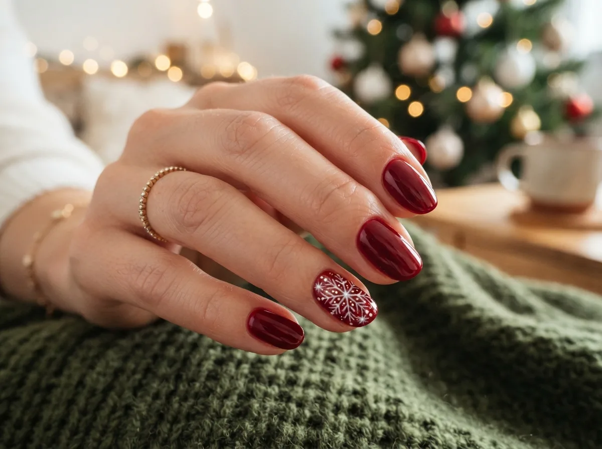 Red Christmas Snowflake Nails — 16 Cozy Snowflake Nail Ideas for the Perfect Winter Vibe — image 09