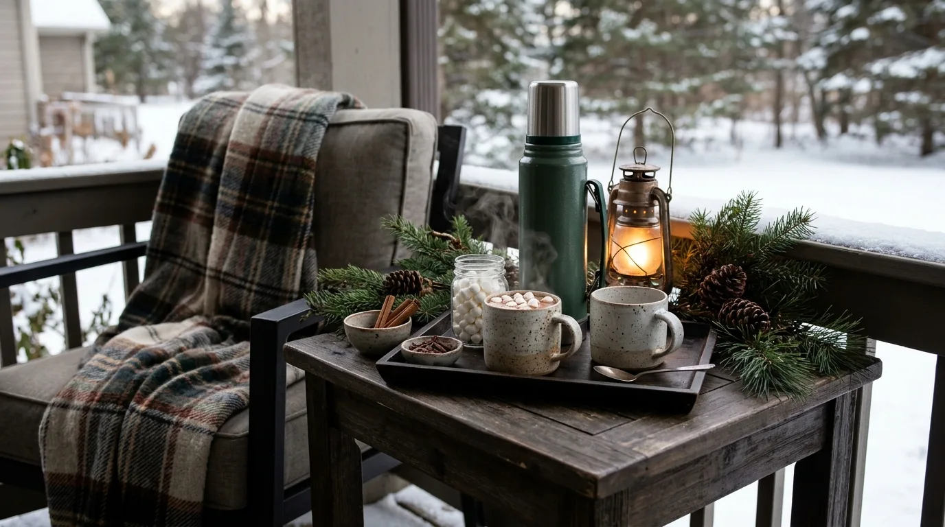 Build a Relaxing Hot Chocolate Station — 17 Cozy Front Porch Ideas for Relaxing Winter Evenings — image 09