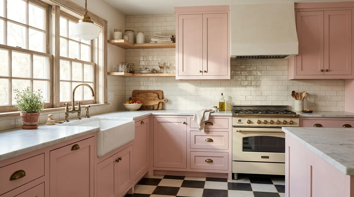 Vintage-Inspired Pink Kitchen — 14 Stunning Pink Kitchen Design Ideas for a Warm and Stylish Home — image 09