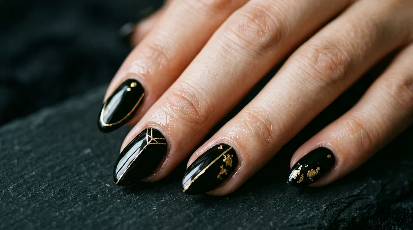Black Nails With Gold Accents — 17 Stunning Winter Nail Ideas Perfect for a Cozy Seasonal Look — image 09