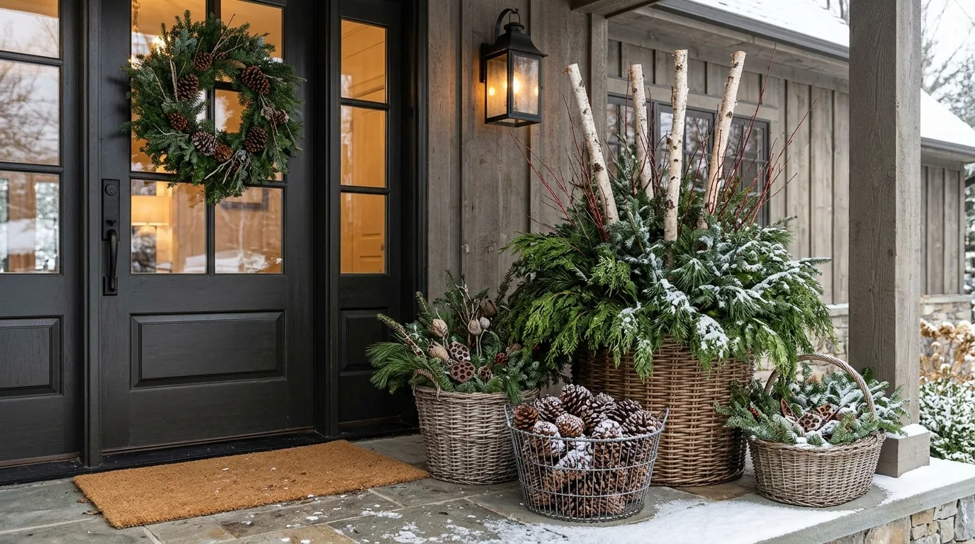 Decorate With Natural Pinecones and Branches — 17 Cozy Front Porch Ideas for Relaxing Winter Evenings — image 10