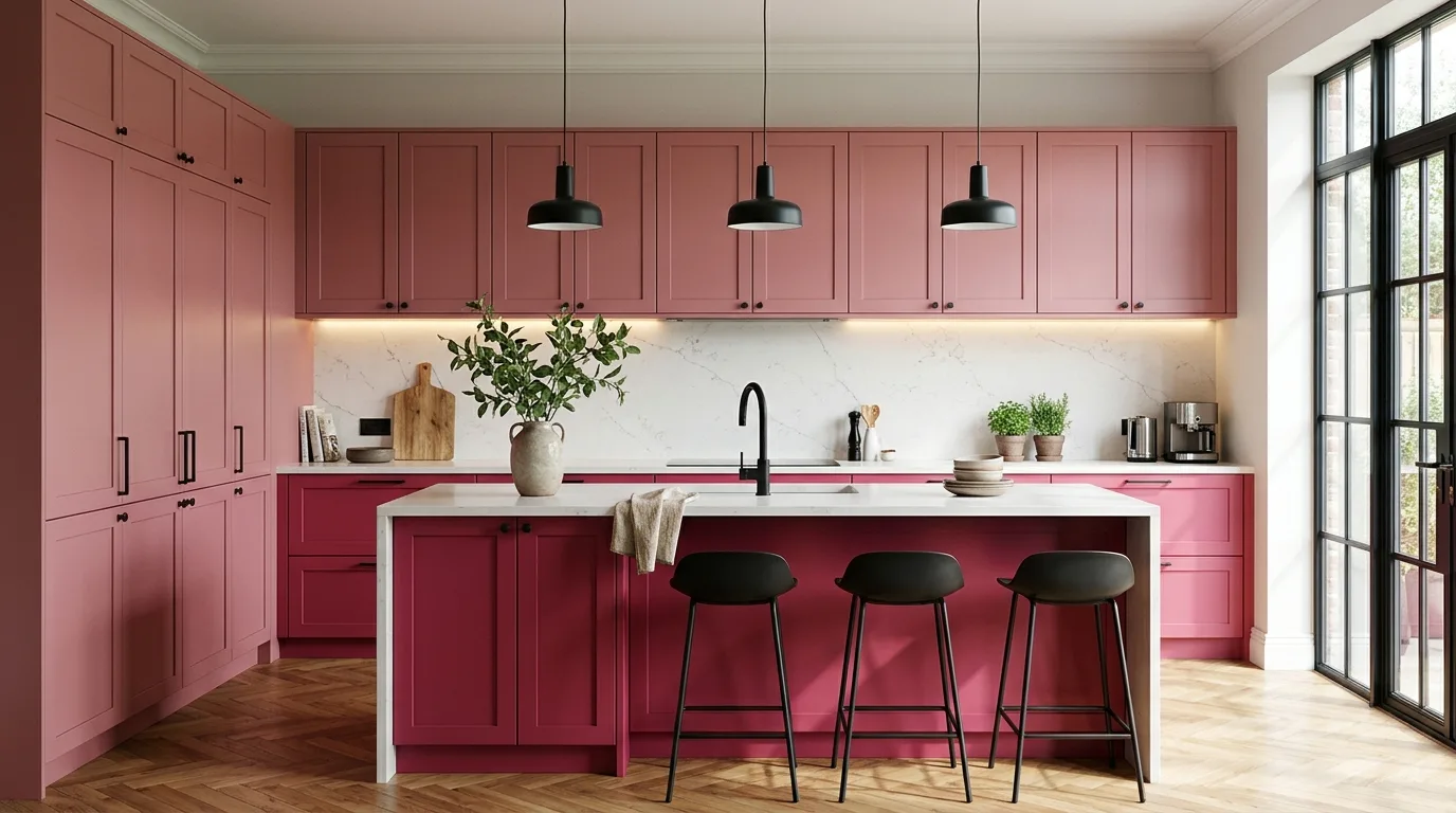 Bold Pink Cabinets for a Dramatic Kitchen — 14 Stunning Pink Kitchen Design Ideas for a Warm and Stylish Home — image 10