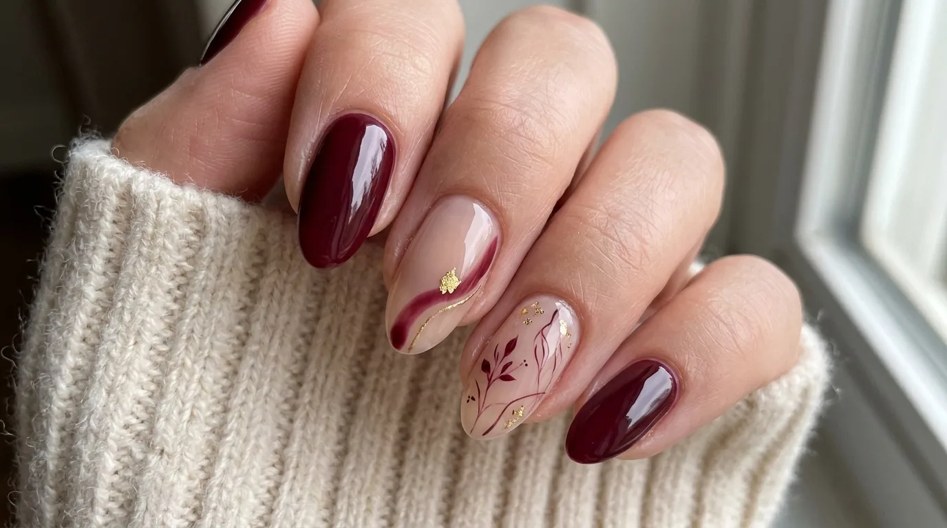 Burgundy and Nude Combination Nails — 16 Best Winter Nail Ideas to Celebrate the Season in Style — image 11