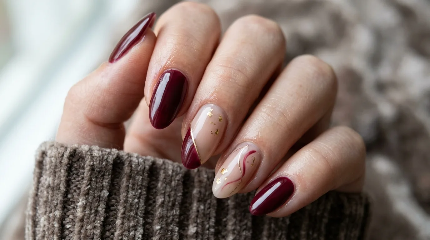 Burgundy and Nude Combination Nails — 17 Stunning Winter Nail Ideas Perfect for a Cozy Seasonal Look — image 11