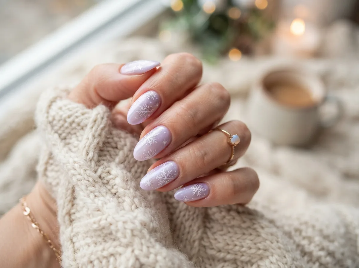 Lavender Snowflake Nails — 16 Cozy Snowflake Nail Ideas for the Perfect Winter Vibe — image 12