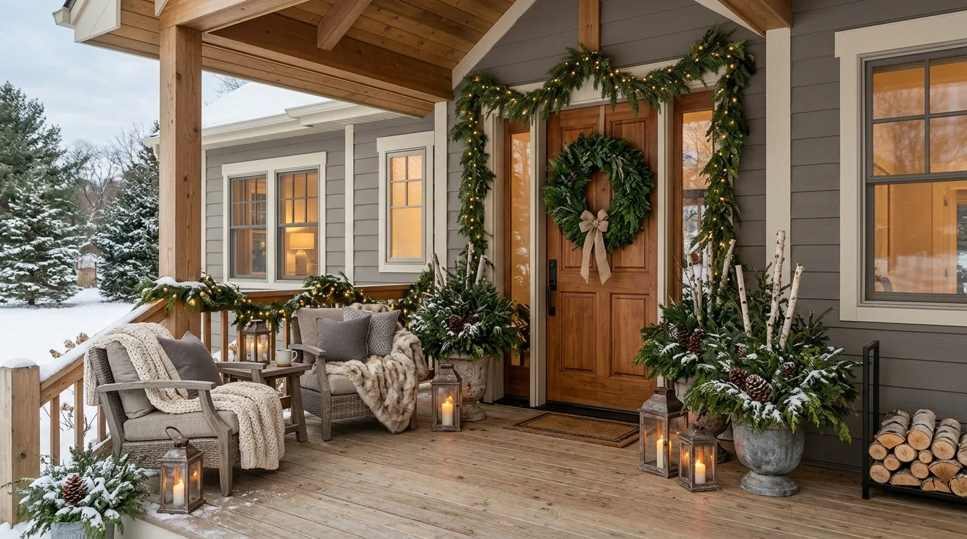 Choose a Neutral Winter Color Palette — 17 Cozy Front Porch Ideas for Relaxing Winter Evenings — image 12