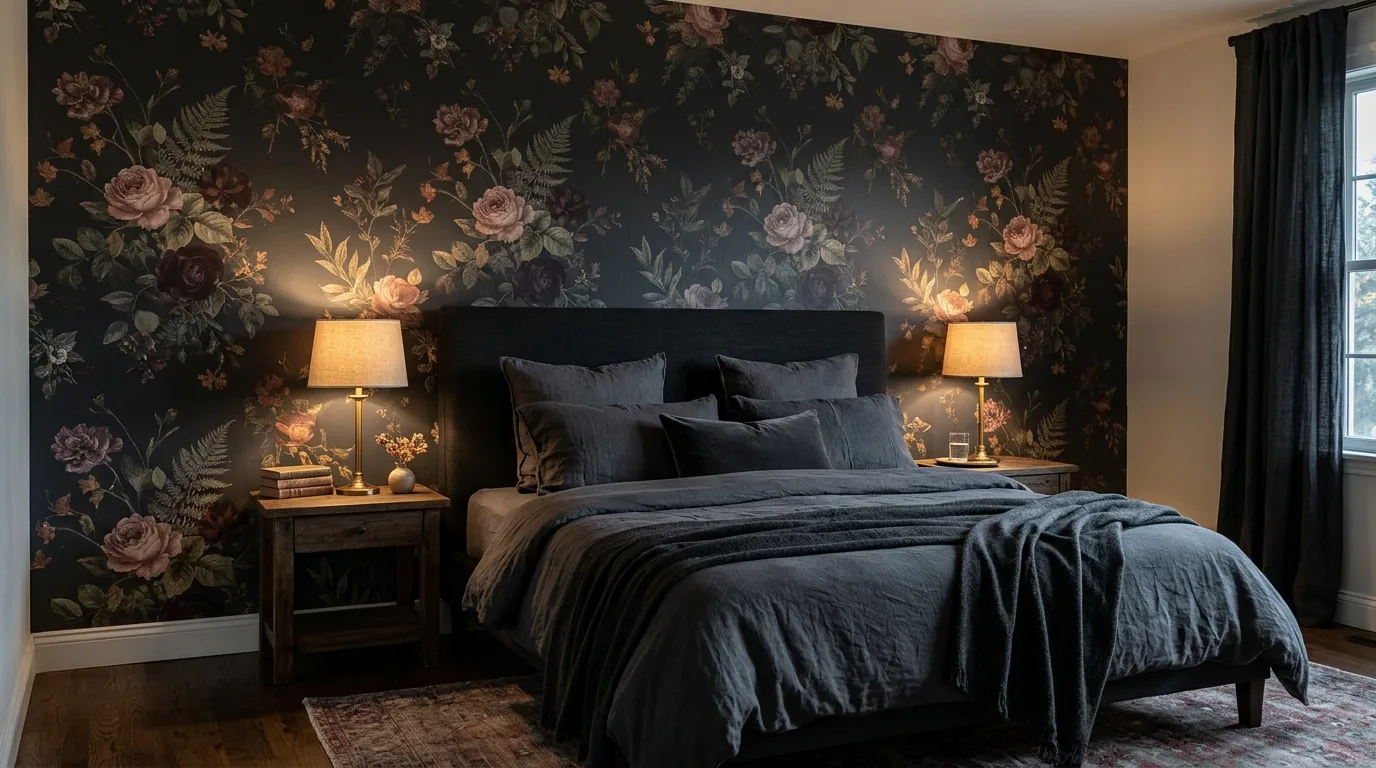 Dark Floral Wallpaper for a Romantic Bedroom — 15 Dark and Moody Bedroom Ideas for a Cozy Winter Ambiance — image 12
