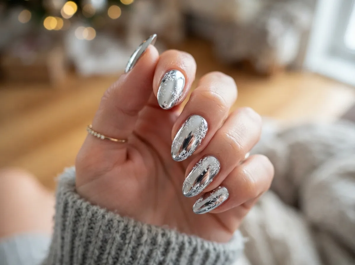 Chrome Snowflake Nails — 16 Cozy Snowflake Nail Ideas for the Perfect Winter Vibe — image 13