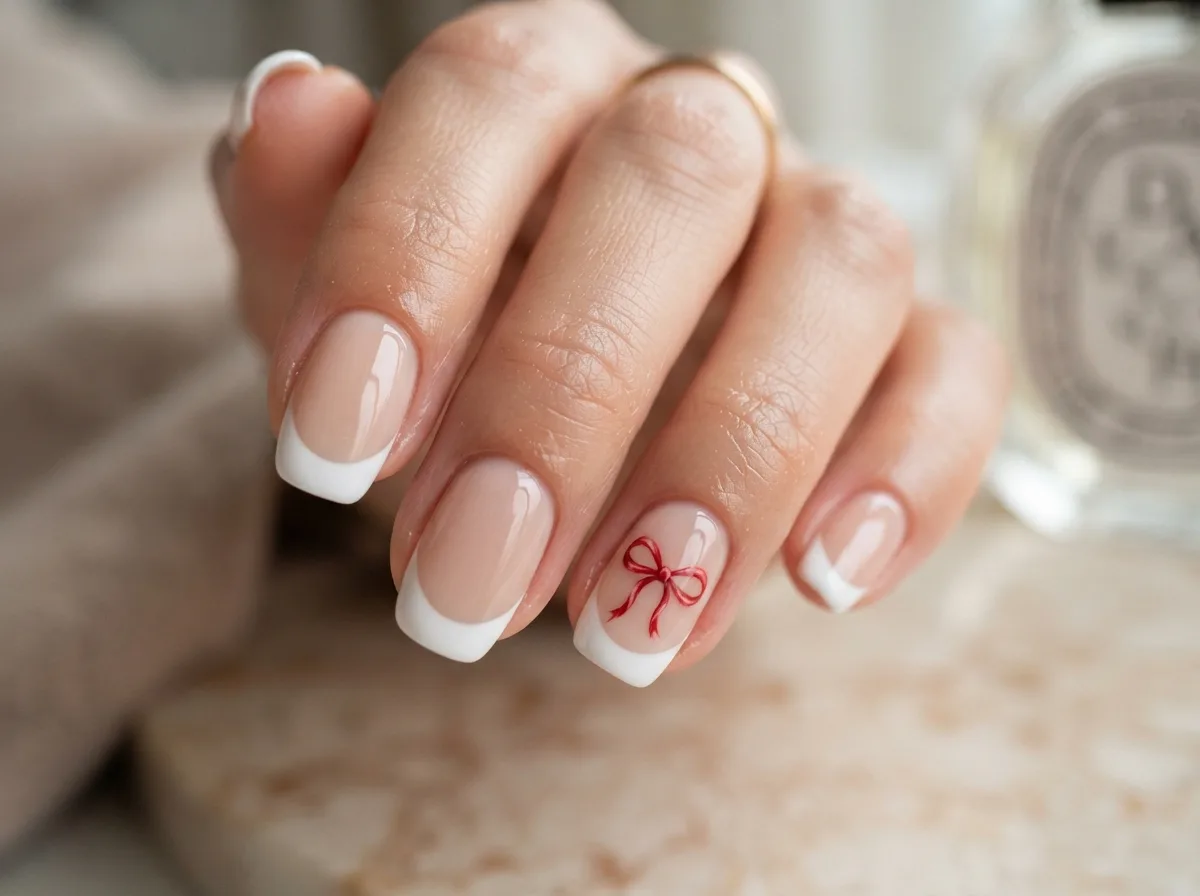 French Tips With Red Bows — 16 French Christmas Nail Ideas for Effortless Elegance — image 13
