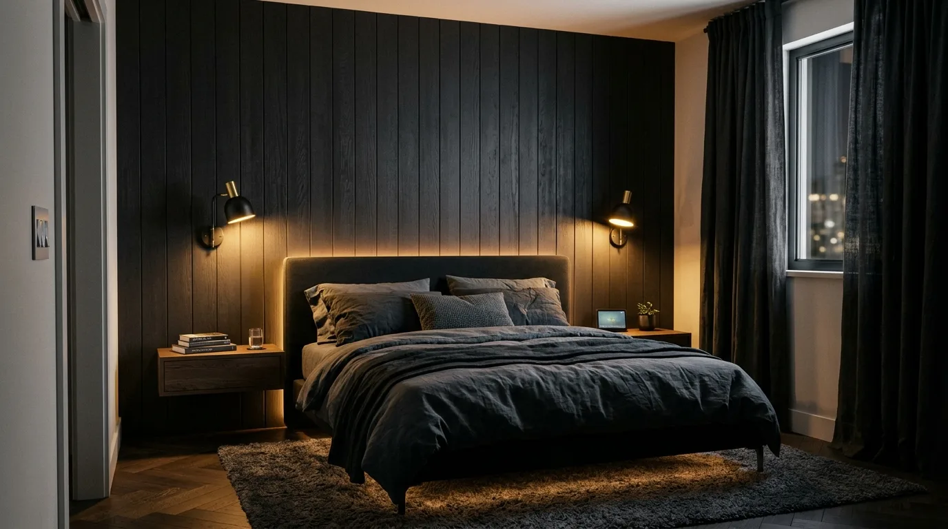 Small Moody Bedroom With Smart Lighting — 15 Dark and Moody Bedroom Ideas for a Cozy Winter Ambiance — image 13