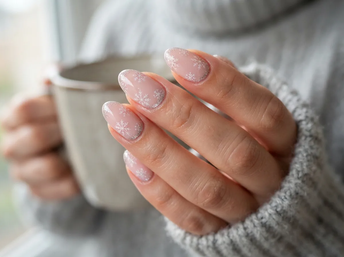 Pink Snowflake Nails — 16 Cozy Snowflake Nail Ideas for the Perfect Winter Vibe — image 14