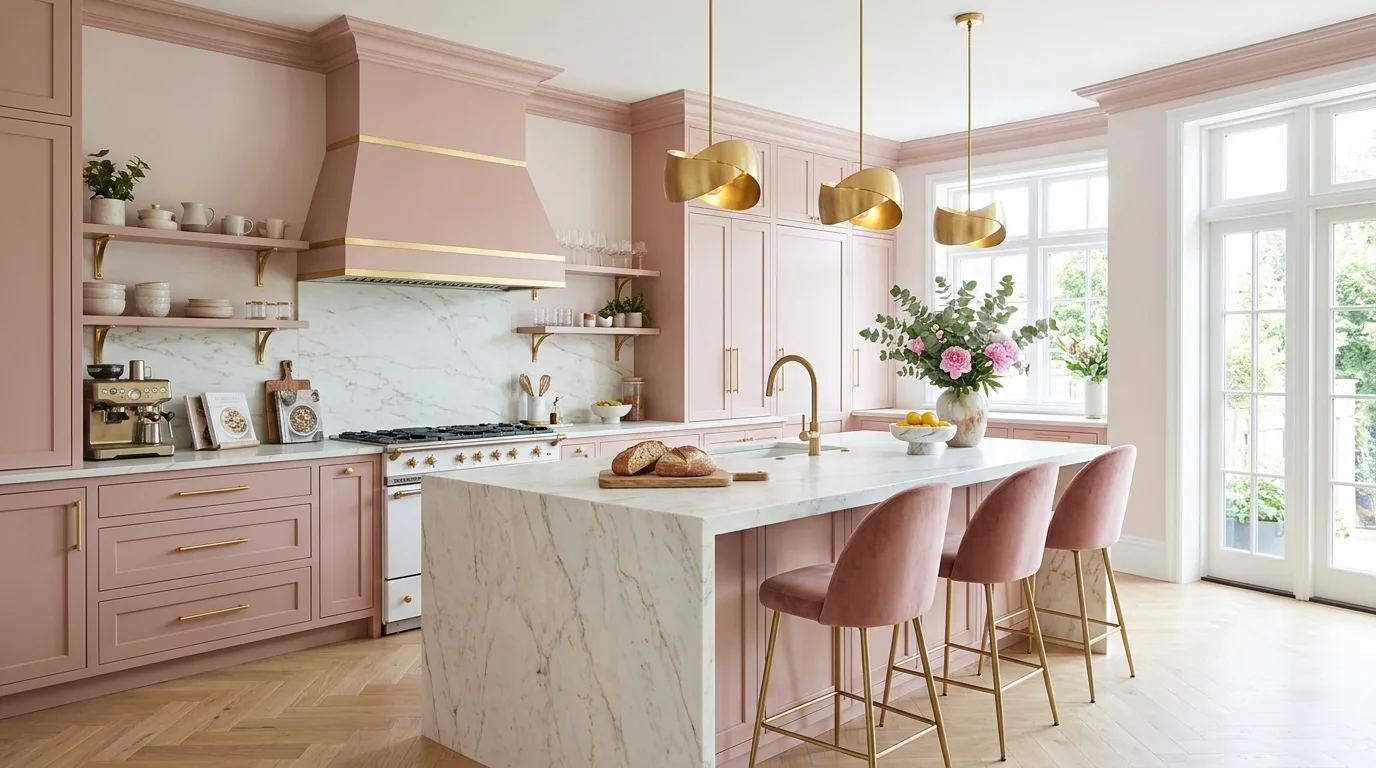 Luxury Pink Kitchen With Gold Accents — 14 Stunning Pink Kitchen Design Ideas for a Warm and Stylish Home — image 14