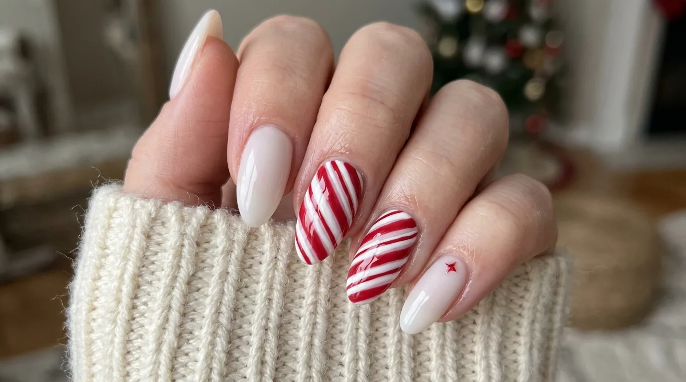 Candy Cane Inspired Winter Nails — 17 Stunning Winter Nail Ideas Perfect for a Cozy Seasonal Look — image 14