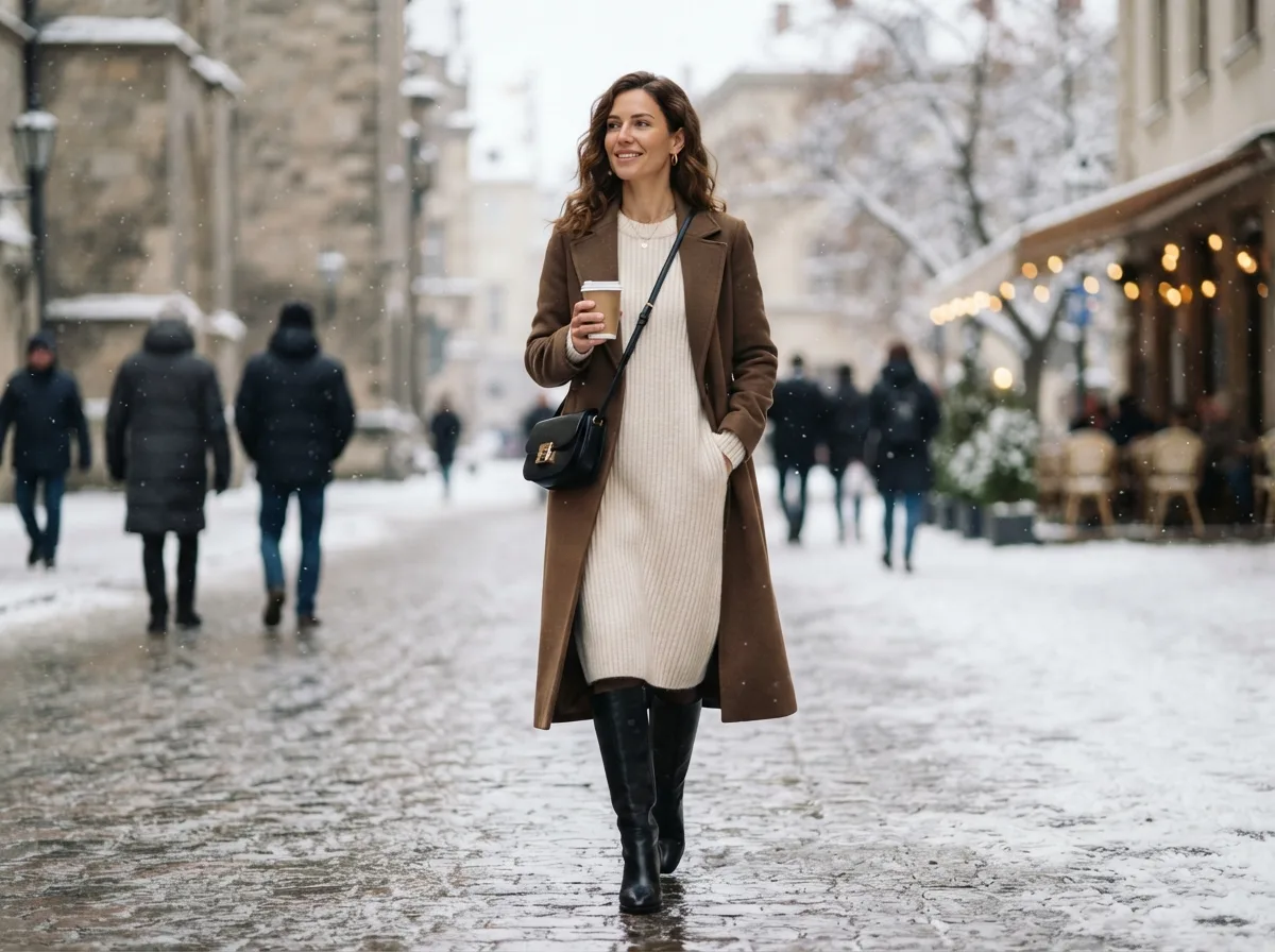 Cozy Knit Dress With Knee-High Boots — 18 Christmas Party Outfit Ideas That Will Turn Heads — image 15
