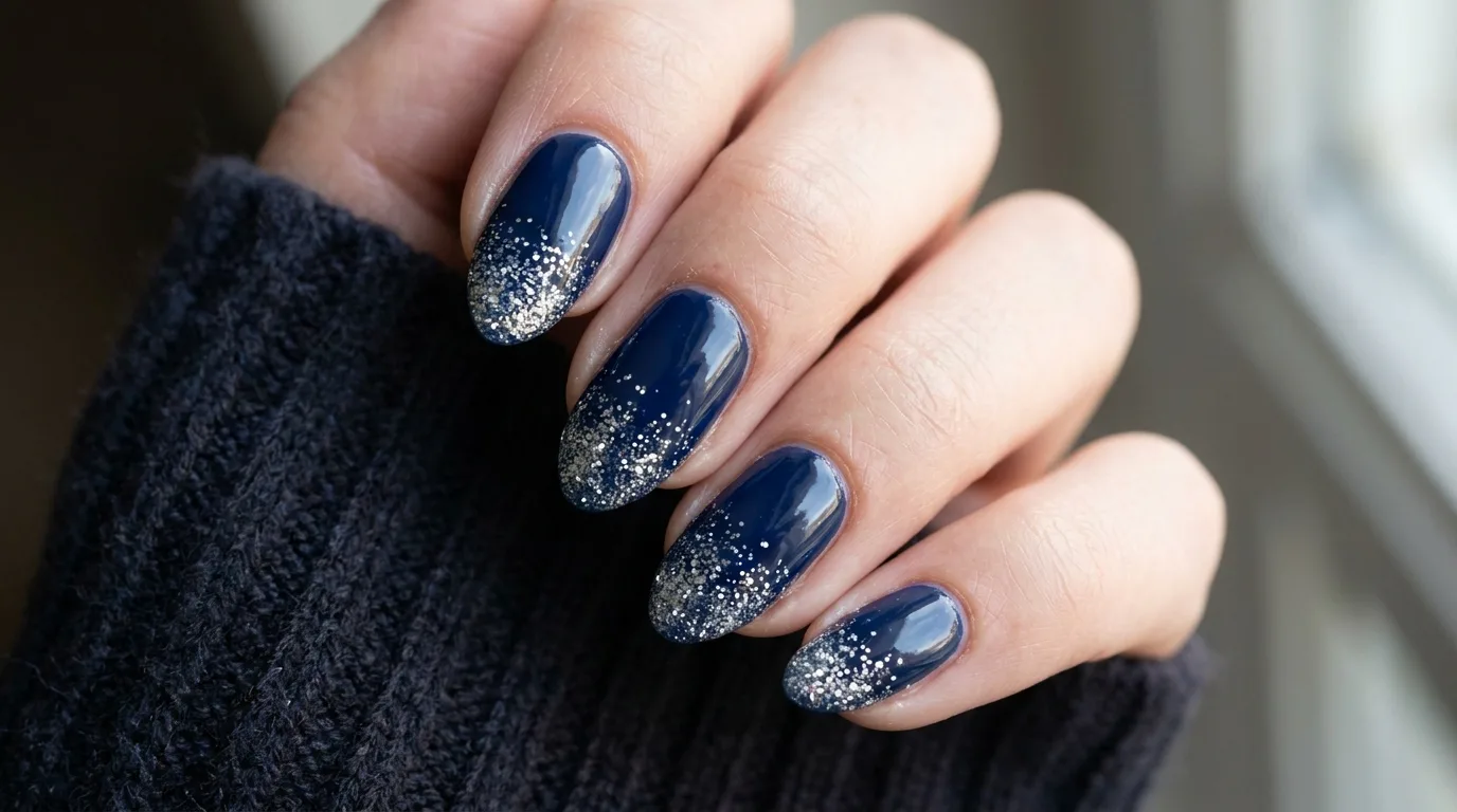 Navy Blue Nails With Glitter — 16 Best Winter Nail Ideas to Celebrate the Season in Style — image 15