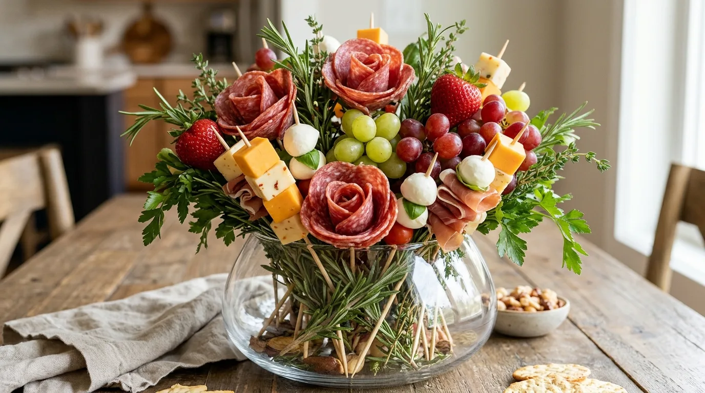 Charcuterie Bouquet in a Glass Vase — 18 Charcuterie Bouquet Ideas for Cozy Winter Gatherings — image 15