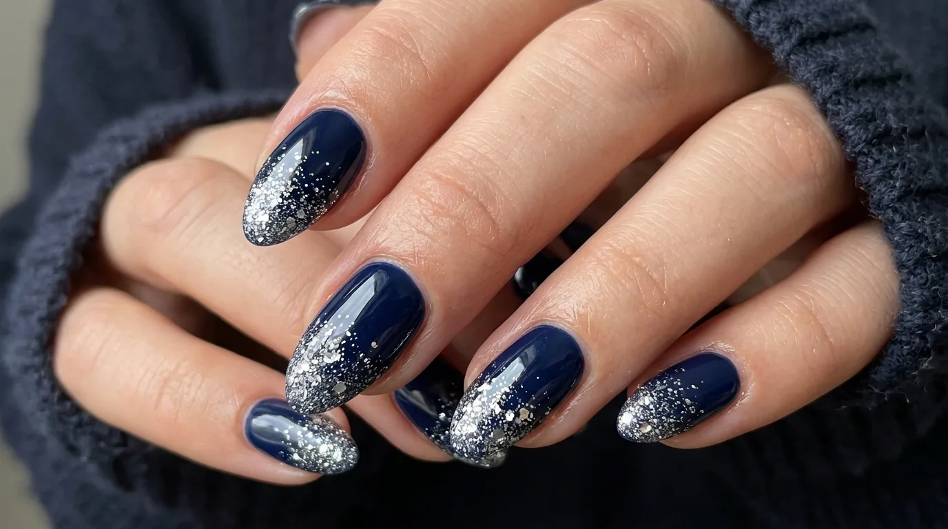 Navy Blue Nails With Silver Sparkle — 17 Stunning Winter Nail Ideas Perfect for a Cozy Seasonal Look — image 15