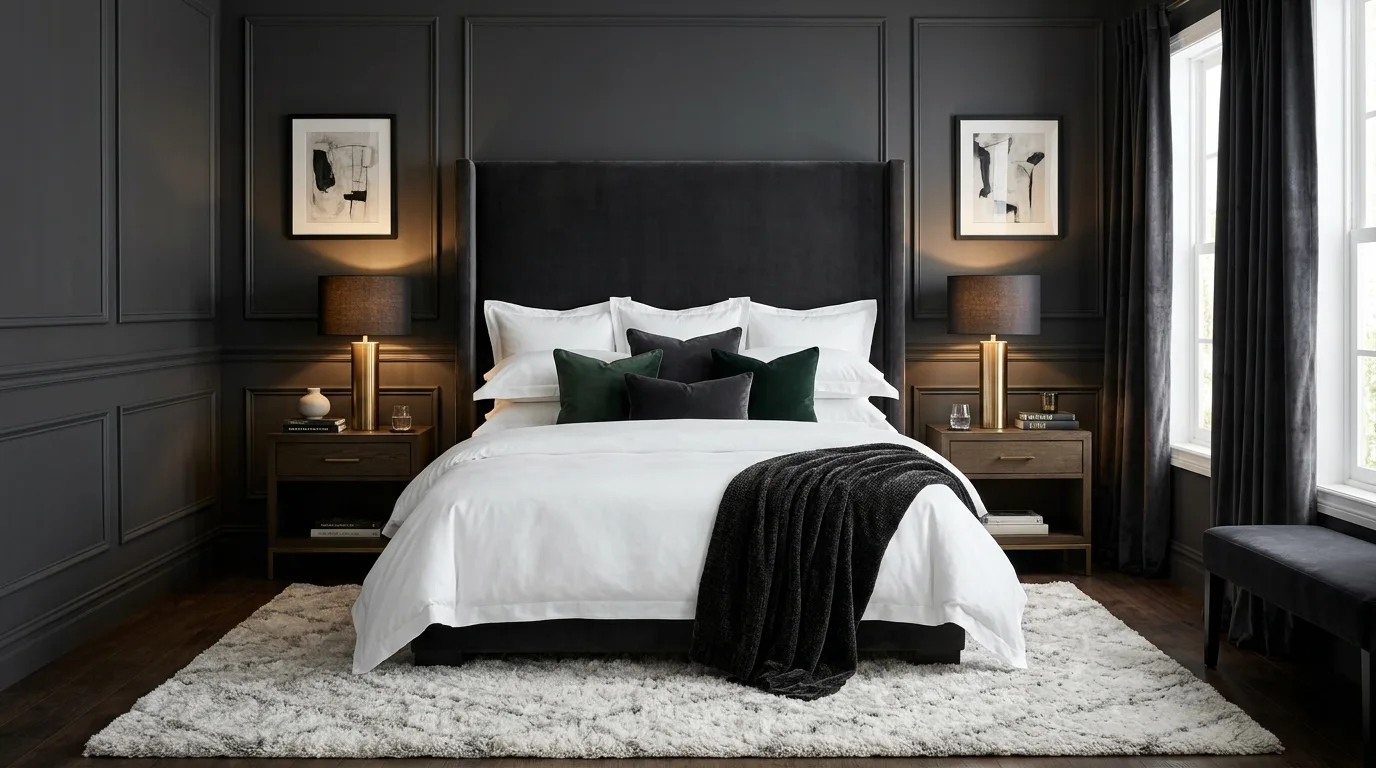 Luxury Dark Bedroom With Hotel-Inspired Styling — 15 Dark and Moody Bedroom Ideas for a Cozy Winter Ambiance — image 15