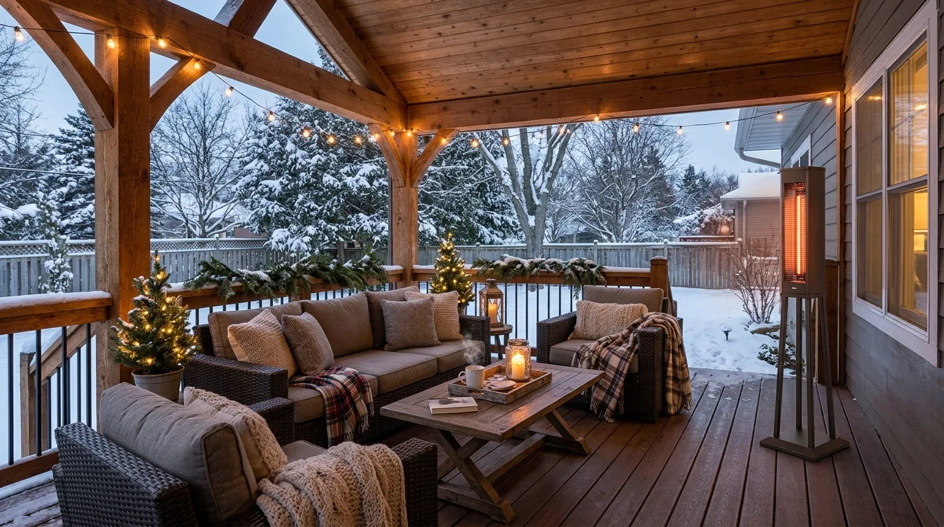 Add a Portable Outdoor Heater for Chilly Evenings — 17 Cozy Front Porch Ideas for Relaxing Winter Evenings — image 16