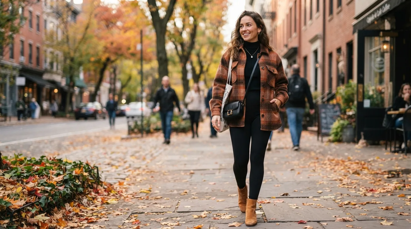 Cozy Shacket and Leggings With Boots — 17 Thanksgiving Outfit Ideas You'll Actually Want to Wear — image 17