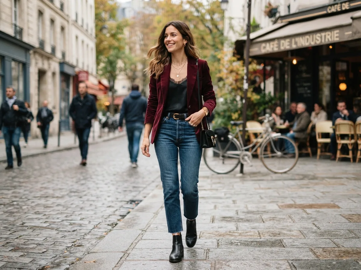 Velvet Blazer With Dark Denim — 18 Christmas Party Outfit Ideas That Will Turn Heads — image 17