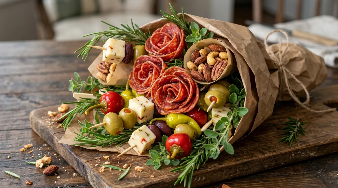 Spicy Charcuterie Bouquet for Savory Snack Lovers — 18 Charcuterie Bouquet Ideas for Cozy Winter Gatherings — image 17