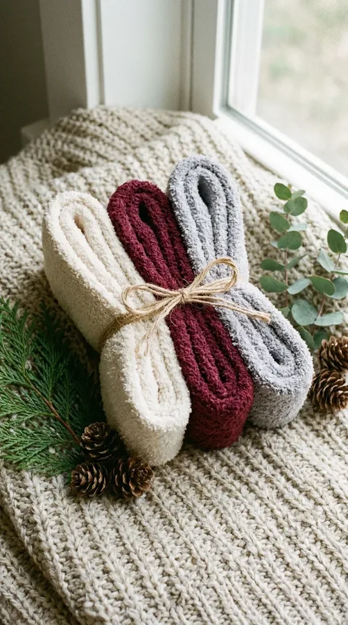A cozy Secret Santa gift set with a ceramic mug, hot chocolate, marshmallows, and chocolate treats.