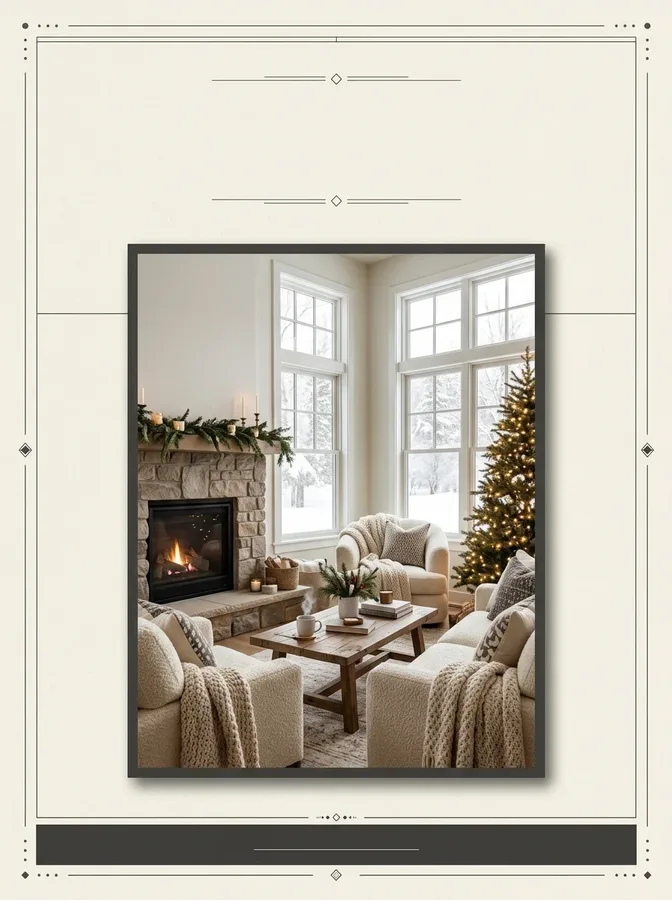 Winter Pinterest keyword research workspace with a laptop, notebook, warm drink, and seasonal decorations
