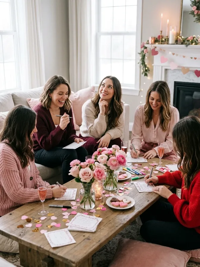 Galentine's party guests answering a fun quiz about their host.
