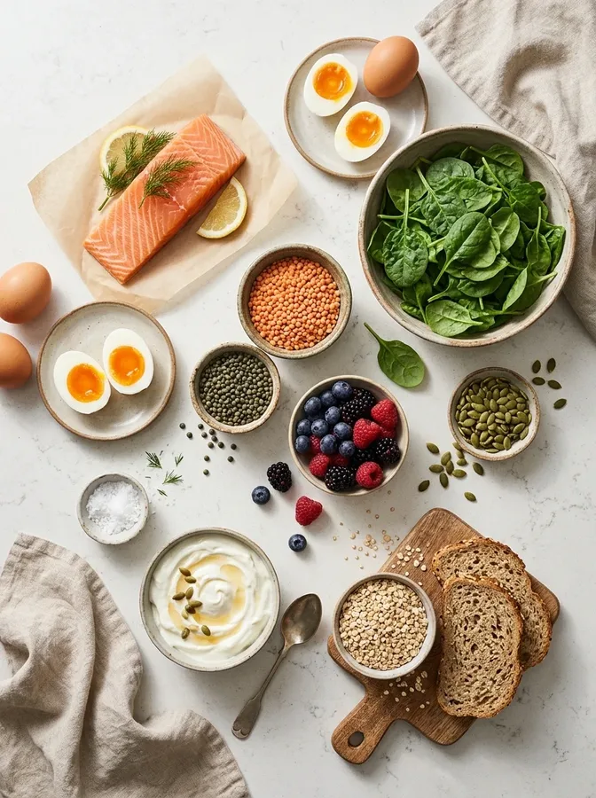 Balanced nutrient-rich foods that support healthy hair.