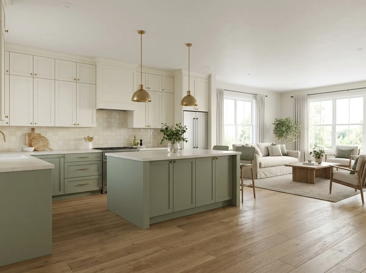 L-shaped open kitchen with gray cabinetry, efficient work surfaces, and an adjoining dining area.