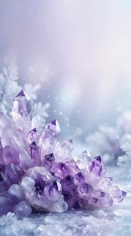 Minimalist lavender wallpaper decorated with delicate white snowflake line drawings.