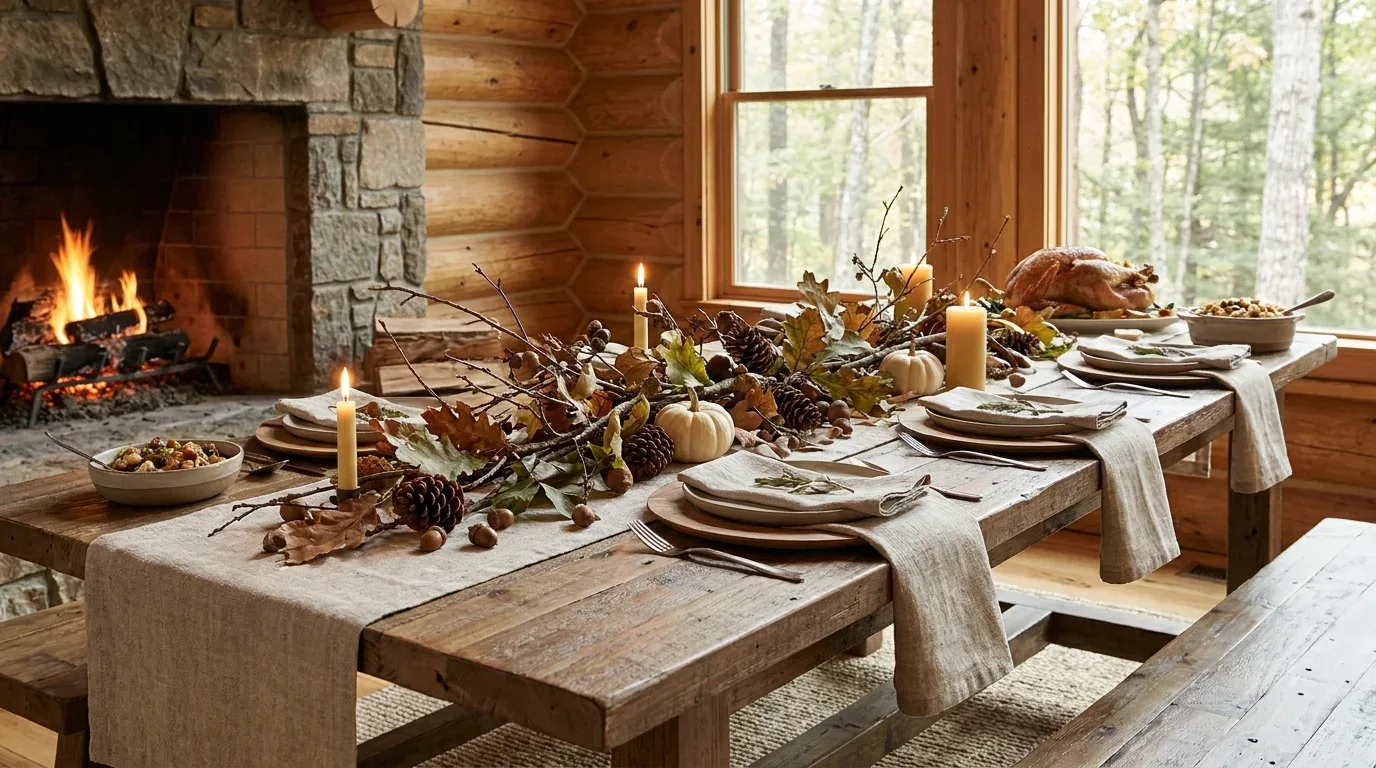 Moody burgundy and plum Thanksgiving tablescape with rich autumn flowers and brass accents.