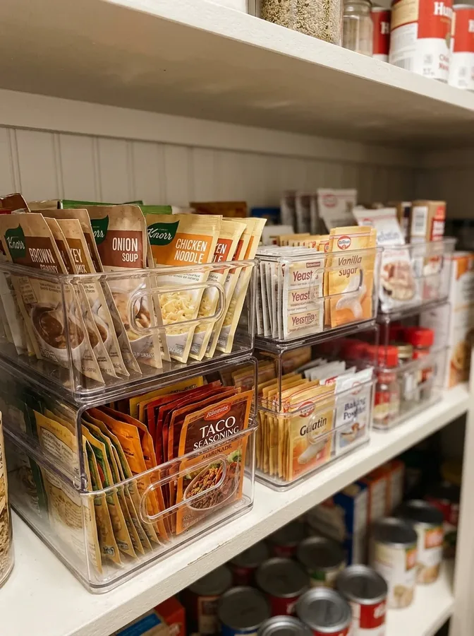 A lazy Susan makes oils, sauces, and condiments easy to reach in a deep pantry.