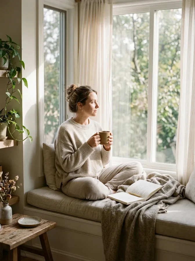Woman practicing a relaxing self-care routine to manage everyday stress.