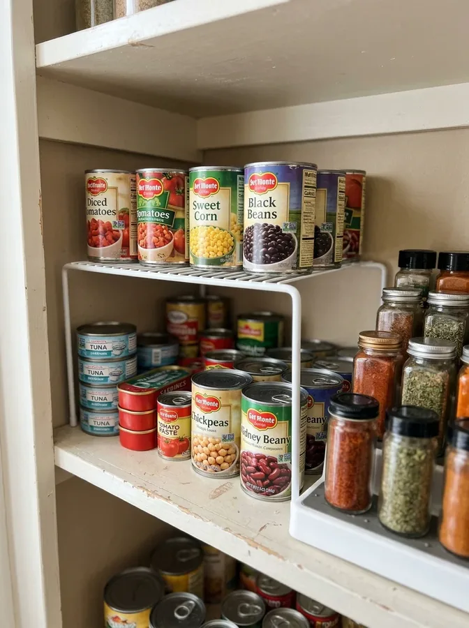 Consistent labels make pantry ingredients and storage categories easy to identify.