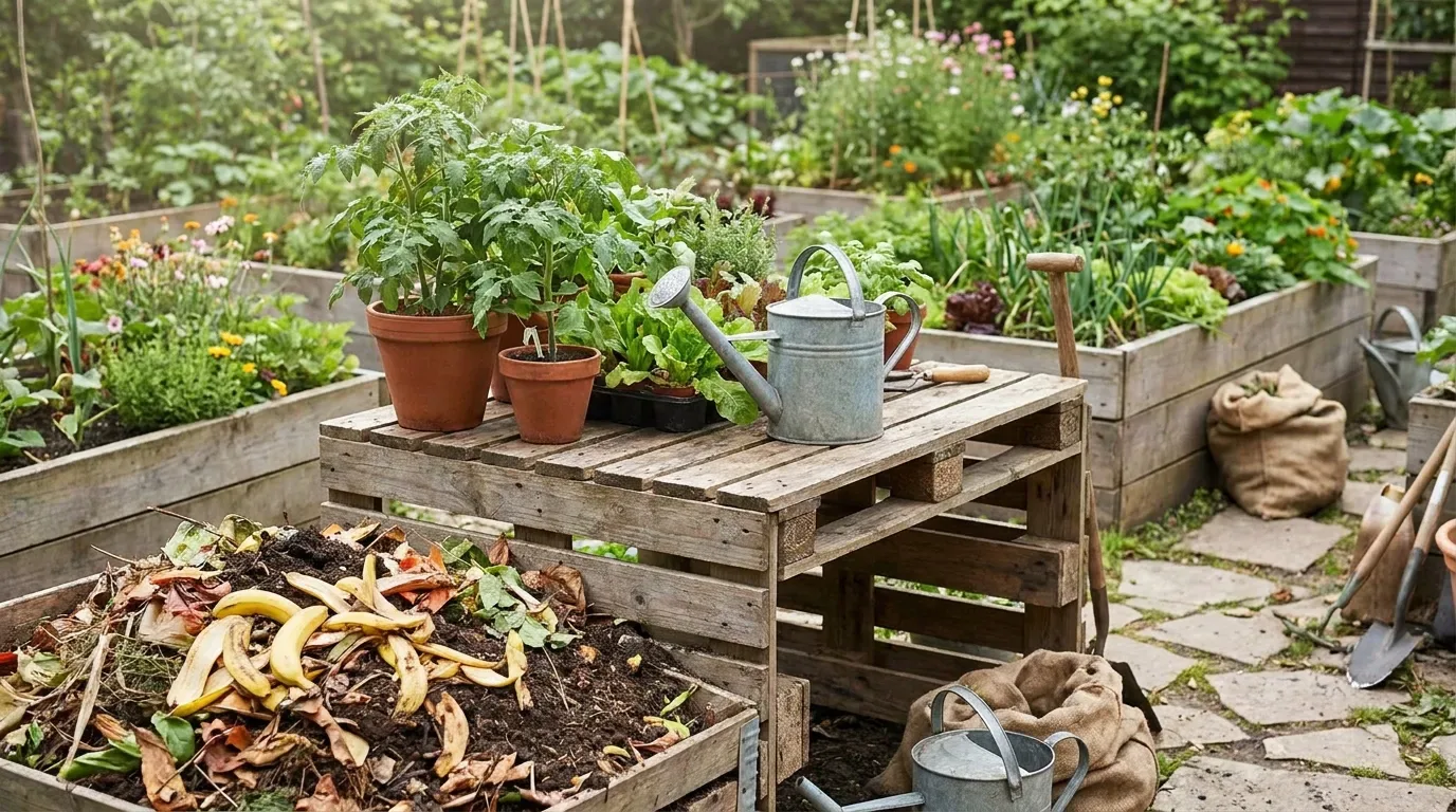 Container plants being watered with banana water
