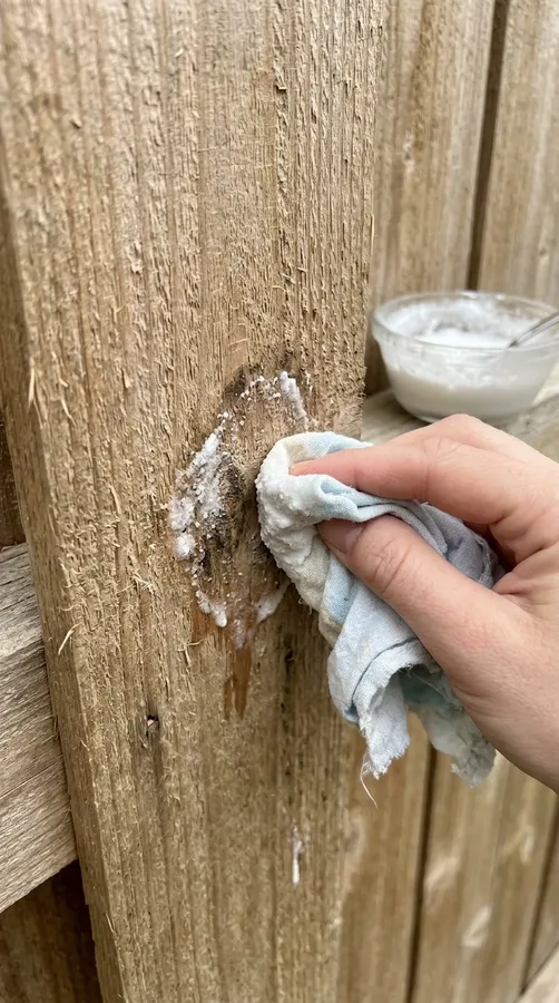 Gently spot-cleaning a small stained area on unfinished wood with a mild baking soda paste.