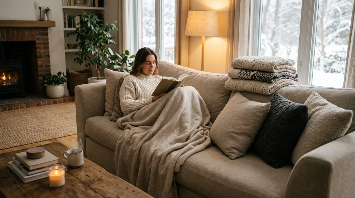 Soft blankets and throws provide targeted warmth while relaxing at home.